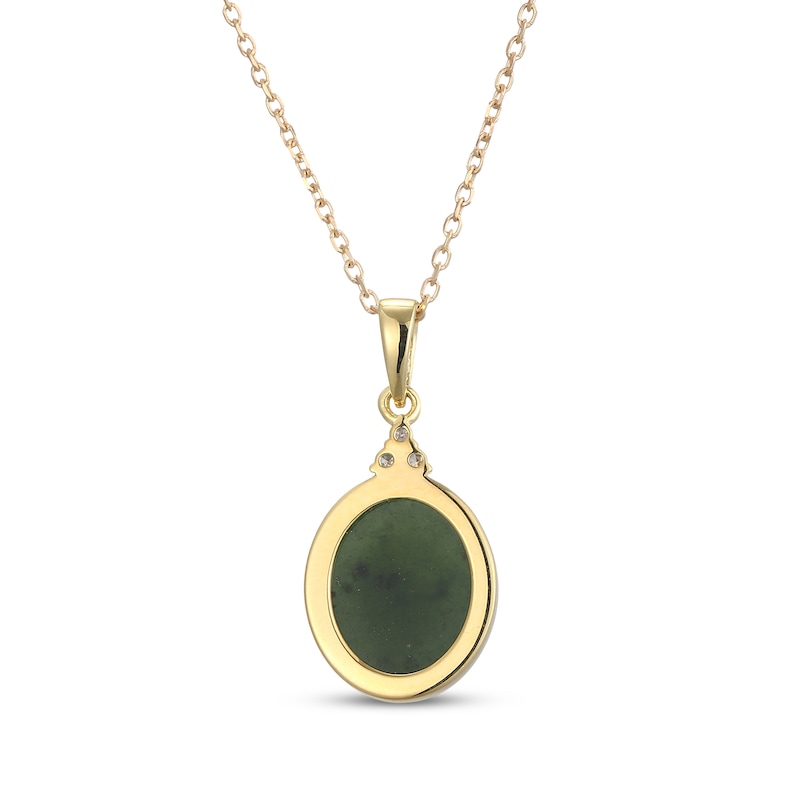 Main Image 3 of Oval Nephrite Jade & Diamond Accent Necklace 14K Yellow Gold 18&quot;