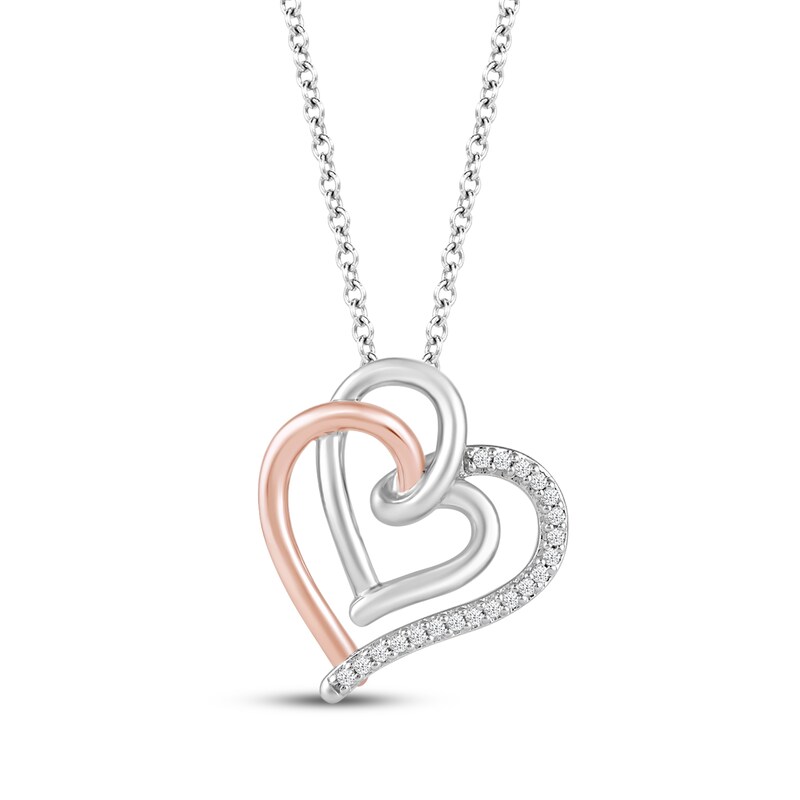 Main Image 1 of Hallmark Diamonds Tilted Hearts Necklace 1/20 ct tw Sterling Silver & 10K Rose Gold 18&quot;