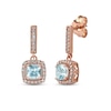 Thumbnail Image 1 of Aquamarine & Diamond Drop Earrings 1/8 ct tw Cushion/Round-cut 10K Rose Gold