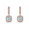 Thumbnail Image 2 of Aquamarine & Diamond Drop Earrings 1/8 ct tw Cushion/Round-cut 10K Rose Gold