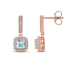 Thumbnail Image 3 of Aquamarine & Diamond Drop Earrings 1/8 ct tw Cushion/Round-cut 10K Rose Gold