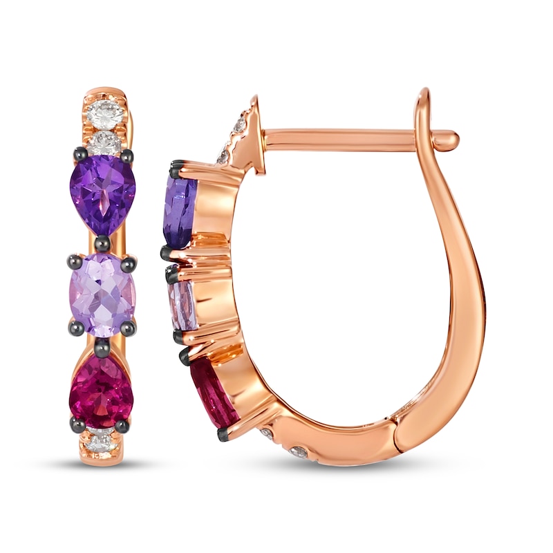 Main Image 3 of Le Vian Pretty in Pink Rhodolite Garnet & Amethyst Hoop Earrings 1/8 ct tw Diamonds 14K Strawberry Gold