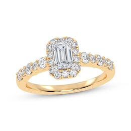 Now + Forever Lab-Grown Diamonds Emerald-Cut Halo Engagement Ring 3/4 ct tw 14K Yellow Gold