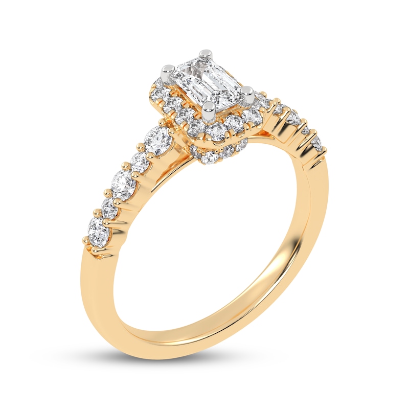 Main Image 2 of Lab-Grown Diamonds by KAY Emerald-Cut Halo Engagement Ring 3/4 ct tw 14K Yellow Gold