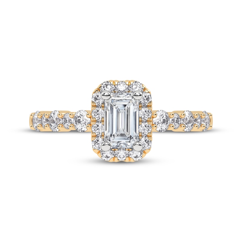 Main Image 3 of Lab-Grown Diamonds by KAY Emerald-Cut Halo Engagement Ring 3/4 ct tw 14K Yellow Gold