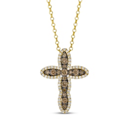 Le Vian Chocolate Waterfall Diamond Cross Necklace 7/8 ct tw 14K Honey Gold 19”