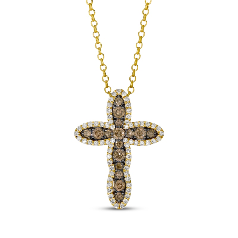 Main Image 1 of Le Vian Chocolate Waterfall Diamond Cross Necklace 7/8 ct tw 14K Honey Gold 19”