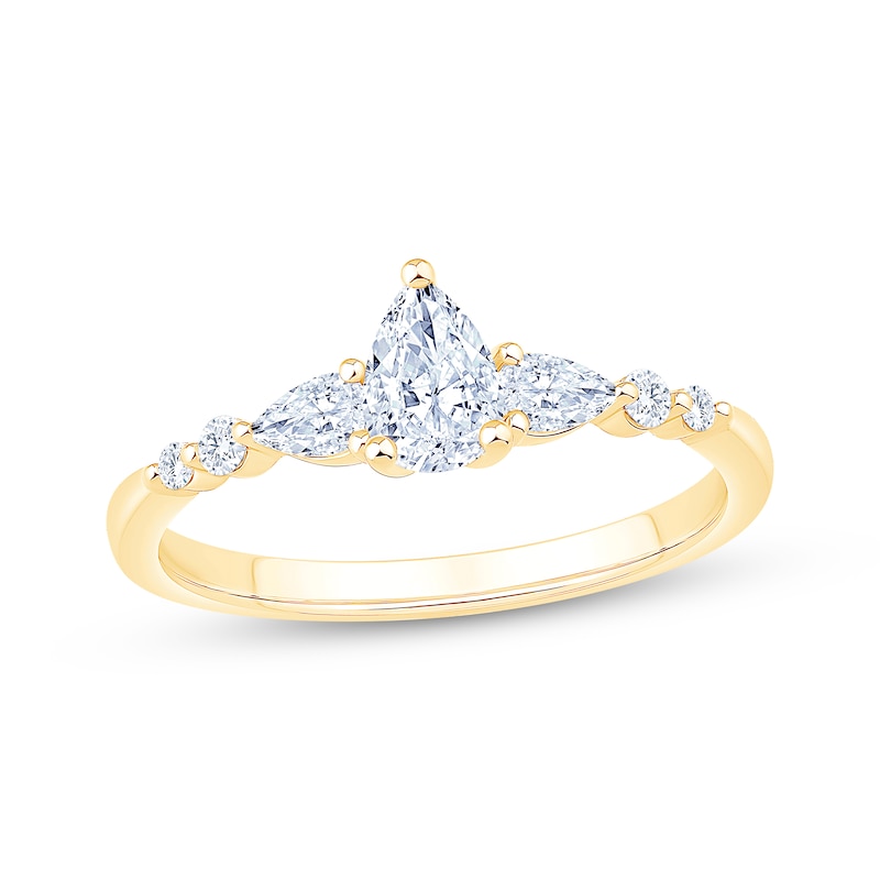 Main Image 1 of Lab-Grown Diamonds by KAY Pear-Shaped Three-Stone Engagement Ring 5/8 ct tw 14K Yellow Gold