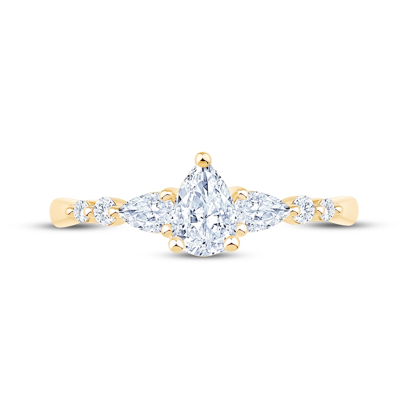 Main Image 3 of Lab-Grown Diamonds by KAY Pear-Shaped Three-Stone Engagement Ring 5/8 ct tw 14K Yellow Gold