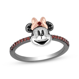 Disney Treasures Minnie Mouse Garnet & Diamond Ring Sterling Silver & 10K Rose Gold