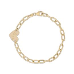 Hollow &quot;Love&quot; Heart Paperclip Chain Bracelet 10K Yellow Gold 7.5&quot;