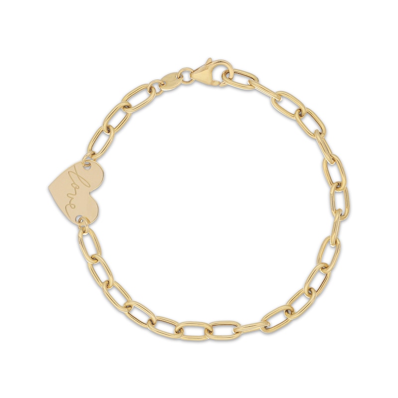 Main Image 1 of Hollow &quot;Love&quot; Heart Paperclip Chain Bracelet 10K Yellow Gold 7.5&quot;