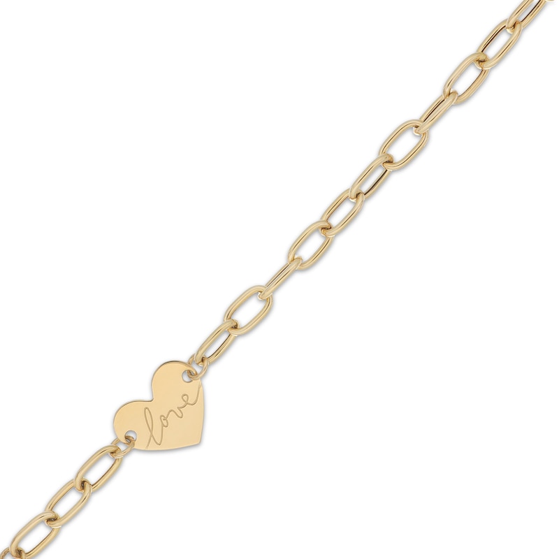 Main Image 2 of Hollow &quot;Love&quot; Heart Paperclip Chain Bracelet 10K Yellow Gold 7.5&quot;