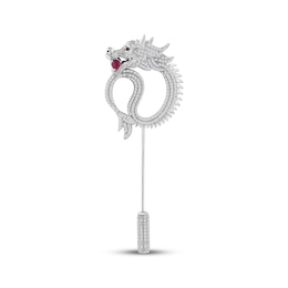 Men's Diamond & Lab-Created Ruby Dragon Brooch 1 ct tw Sterling Silver