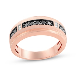 Now + Forever Men's Black & White Diamond Wedding Band 3/8 ct tw 10K Rose Gold