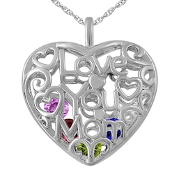 Birthstone Family & Mother's Cage Heart Necklace (1-4 Stones)