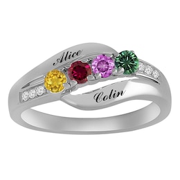 Round Birthstone Family & Mother's Ring (1-4 Stones and 2 Lines)