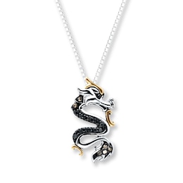 Dragon Necklace 1/8 ct tw Diamonds Sterling Silver & 10K Yellow Gold