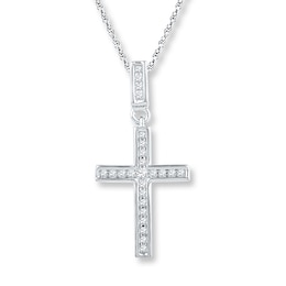 Diamond Cross Necklace 1/6 ct tw Round-cut 10K White Gold 18&quot;