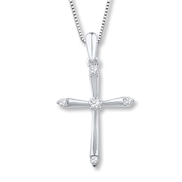 Diamond Cross Necklace 1/10 ct tw Round-cut Sterling Silver 18&quot;