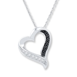 Black/White Diamond Heart Necklace 1/10 ct tw 10K White Gold 18&quot;