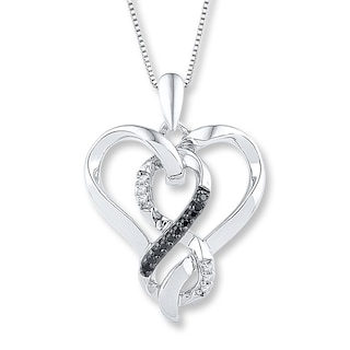 Black/White Diamond Heart Necklace 1/10 ct tw Sterling Silver 18