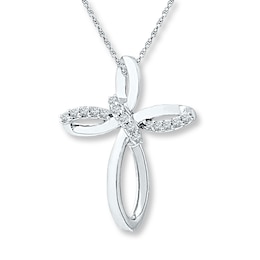 Diamond Cross Necklace 1/10 ct tw Round-cut 10K White Gold 18&quot;