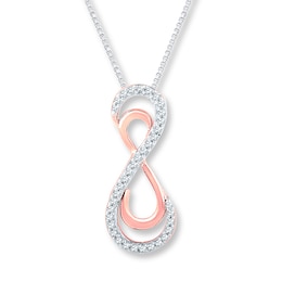 Infinity Diamond Necklace 1/8 carat tw Sterling Silver & 10K Rose Gold 18&quot;