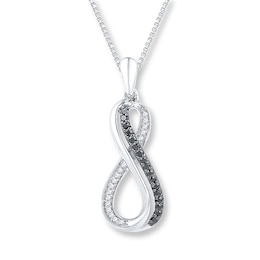 Black/White Diamond Infinity Necklace 1/6 ct tw Sterling Silver 18&quot;