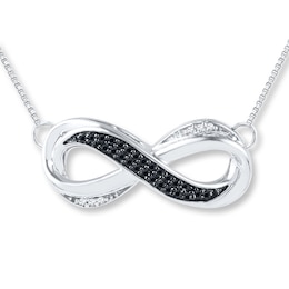 Black & White Diamond Infinity Necklace 1/10 cttw Sterling Silver 18&quot;