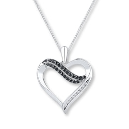 Diamond Heart Necklace 1/6 ct tw Black & White Sterling Silver