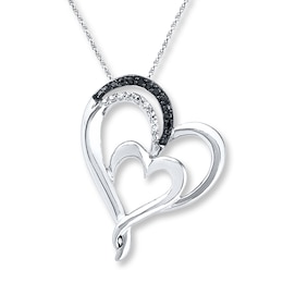 Double Heart Necklace Diamond Accents Sterling Silver 18&quot;