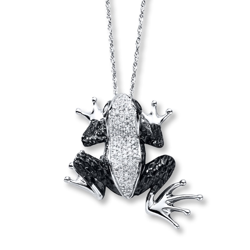 Main Image 1 of Black & White Diamond Frog Necklace 1/3 ct tw  Sterling Silver 18&quot;