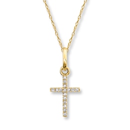 Diamond Cross Necklace 1/20 ct tw Round-cut 10K Yellow Gold