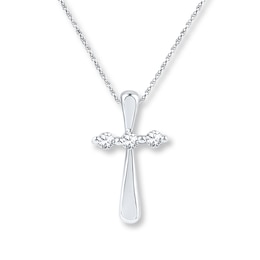 Diamond Cross Necklace 1/6 ct tw Round-cut 10K White Gold