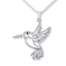 Hummingbird Necklace Diamond Accents Sterling Silver 18&quot;