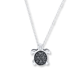 Young Teen Turtle Necklace Black Diamonds Sterling Silver 17&quot;