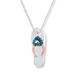 Flip-Flop Necklace Blue Diamonds Sterling Silver & 10K Rose Gold