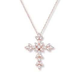 Diamond Cross Necklace 1/8 ct tw Round-cut 10K Rose Gold