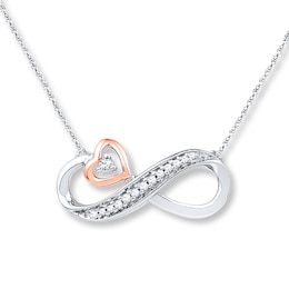 Infinity Necklace 1/20 ct tw Diamonds Sterling Silver & 10K Rose Gold