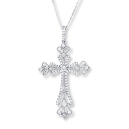 Diamond Cross Necklace 3/8 ct tw Round-cut 10K White Gold