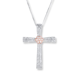 Diamond Cross Necklace 5/8 ct tw Round-cut 14K Two-Tone Gold