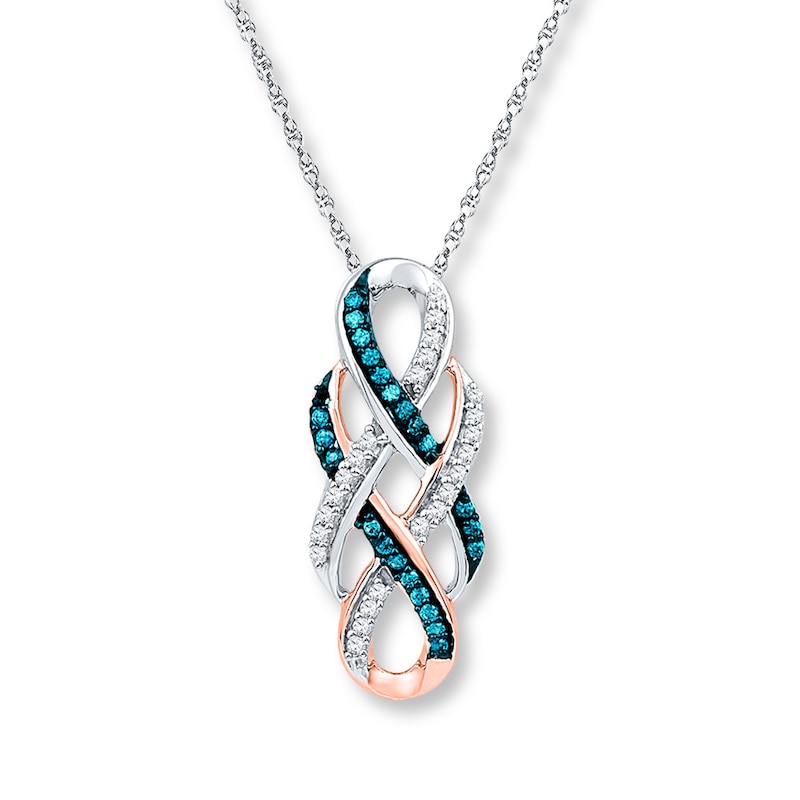 Blue/White Diamonds 1/4 ct tw Necklace Sterling Silver & 10K Rose Gold