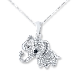 Elephant Necklace Black & White Diamonds Sterling Silver