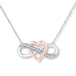 Infinity Necklace 1/20 ct tw Diamonds Sterling Silver & 10K Rose Gold