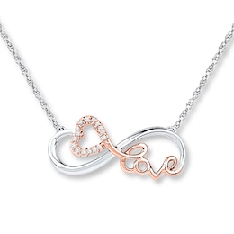 Infinity Heart Diamond Necklace Sterling Silver & 10K Rose Gold