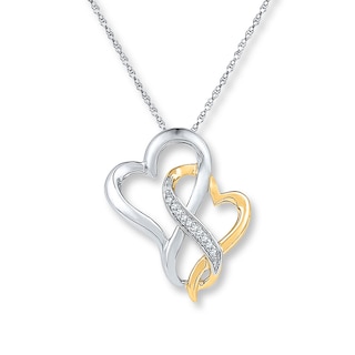 Diamond Heart Necklace 1/20 carat tw Sterling Silver & 10K Yellow Gold ...