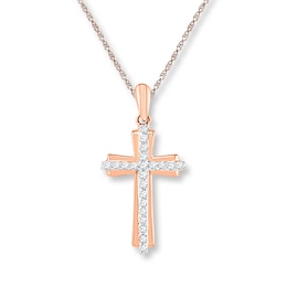 Diamond Cross Necklace 1/6 ct tw Round-cut 10K Rose Gold