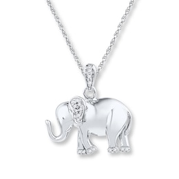 Diamond Elephant Necklace 1/20 ct tw Round-cut Sterling Silver