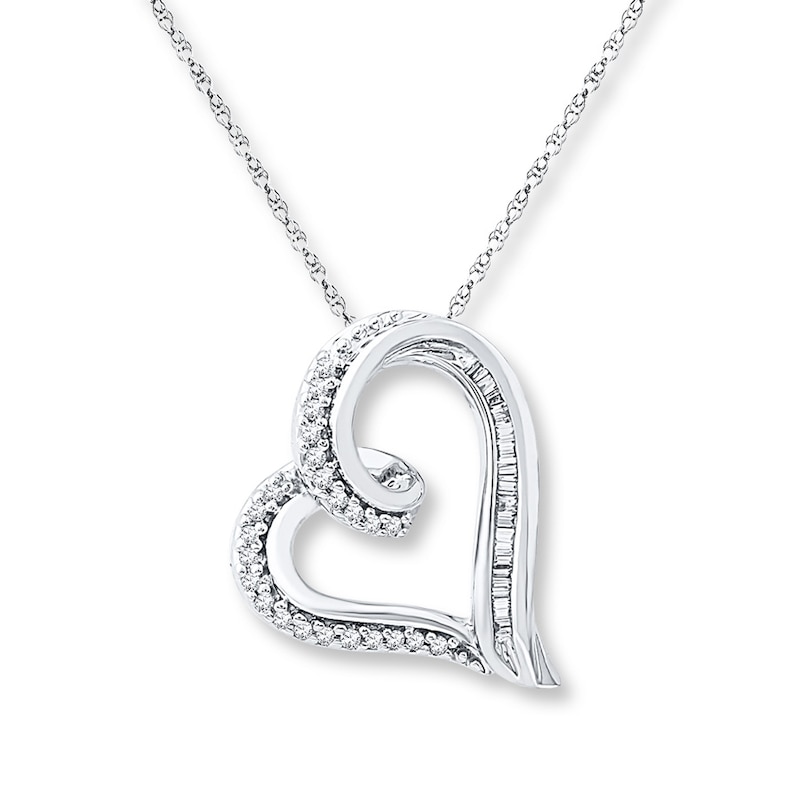 Diamond Heart Necklace 1/6 ct tw Round & Baguette Sterling Silver | Kay